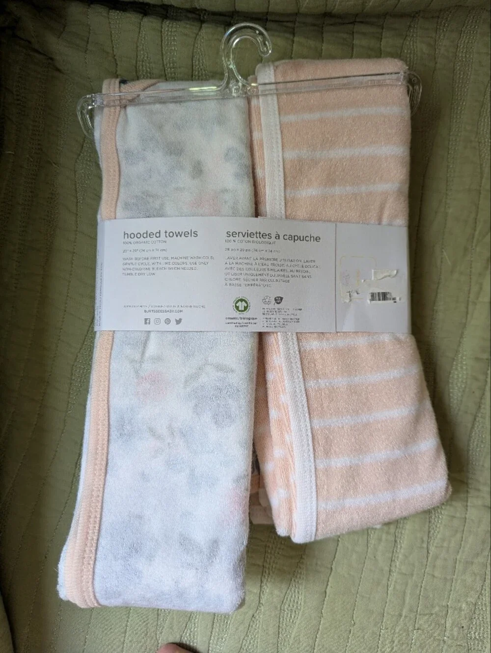 Burt's Bees Baby Peach Stripe & Floral Hooded Towels - 2 Pack